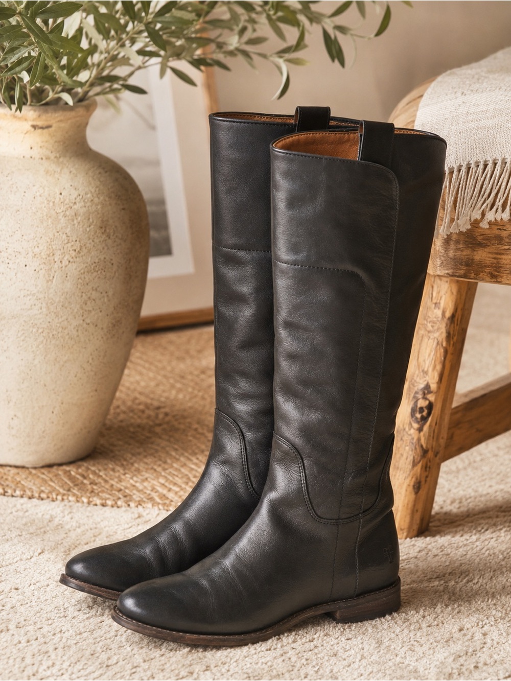 Frye Paige Y2K Tall Riding Equestrian Boots Black Leather Size 8.5